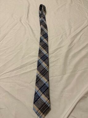 Cremieux NeckTie Blue Plaid 100% Silk Made in Italy